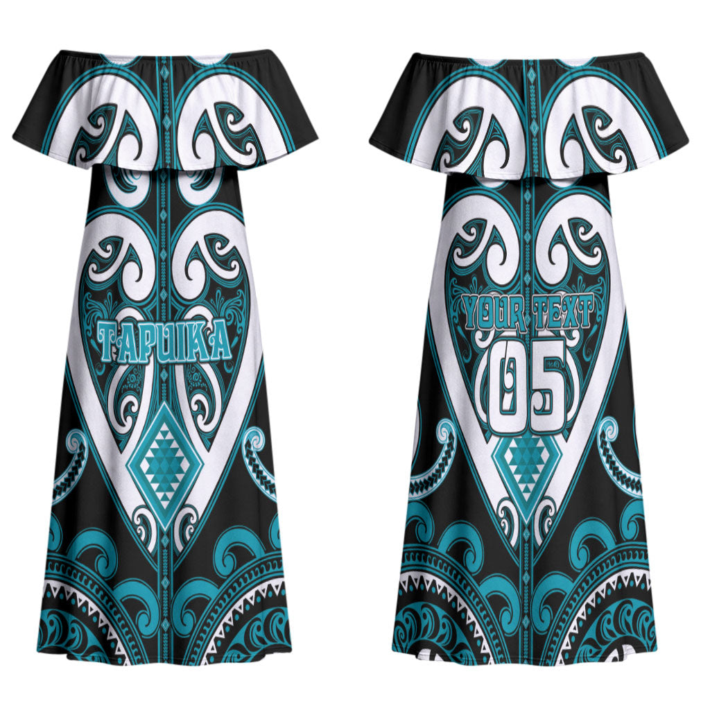 Custom Aotearoa Tapuika Family Matching Off Shoulder Maxi Dress and Hawaiian Shirt Maori Tribal Pattern LT05 Mom's Dress Teal - Polynesian Pride