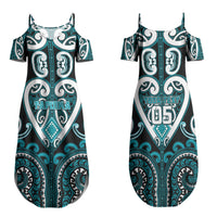 Custom Aotearoa Tapuika Family Matching Summer Maxi Dress and Hawaiian Shirt Maori Tribal Pattern LT05 Mom's Dress Teal - Polynesian Pride