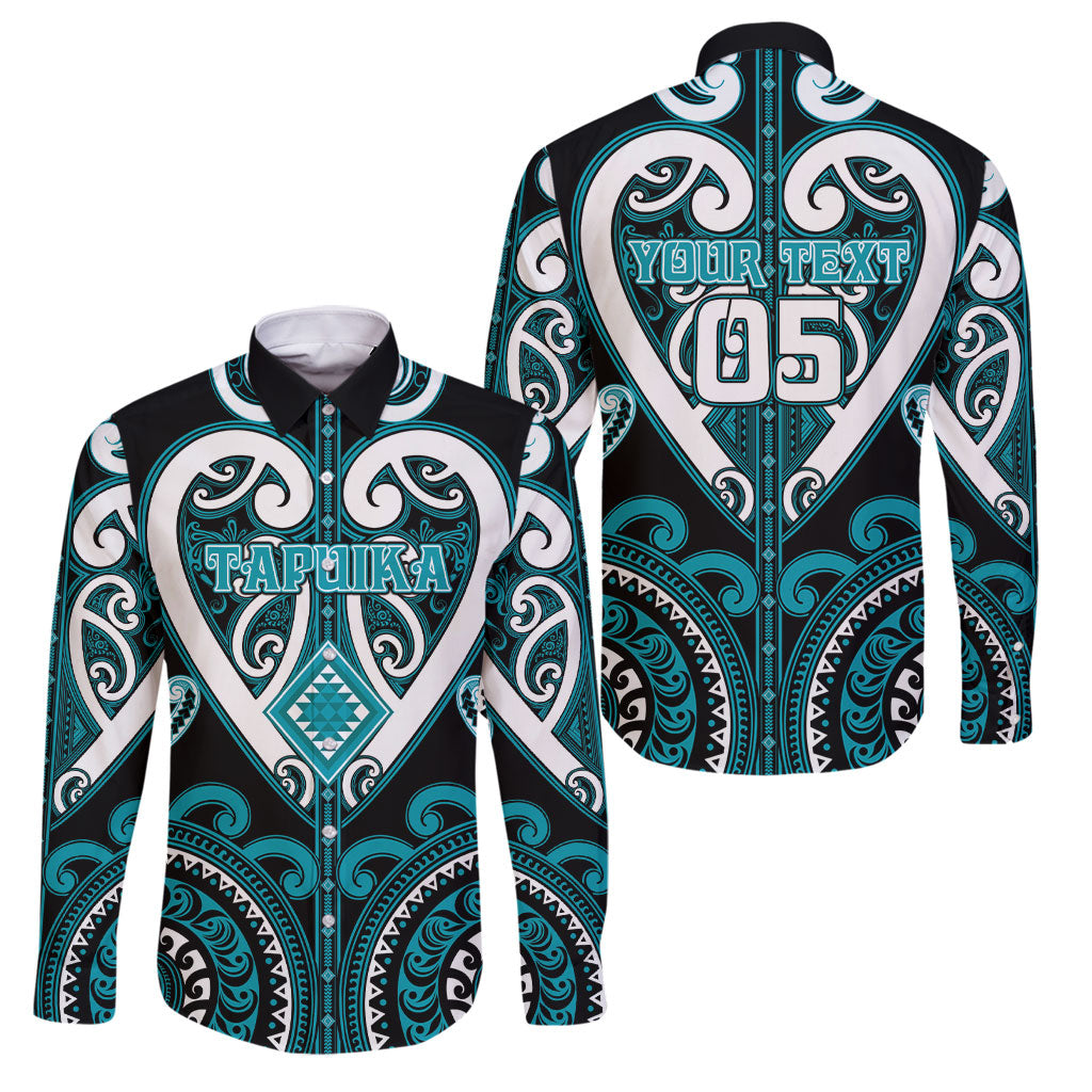 Custom Aotearoa Tapuika Family Matching Summer Maxi Dress and Hawaiian Shirt Maori Tribal Pattern LT05 Dad's Shirt - Long Sleeve Teal - Polynesian Pride