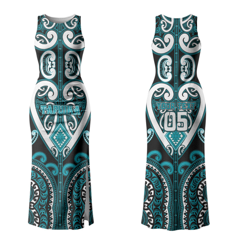 Custom Aotearoa Tapuika Family Matching Tank Maxi Dress and Hawaiian Shirt Maori Tribal Pattern LT05 Mom's Dress Teal - Polynesian Pride