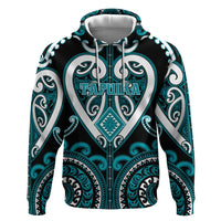 Custom Aotearoa Tapuika Hoodie Maori Tribal Pattern LT05 Pullover Hoodie Teal - Polynesian Pride