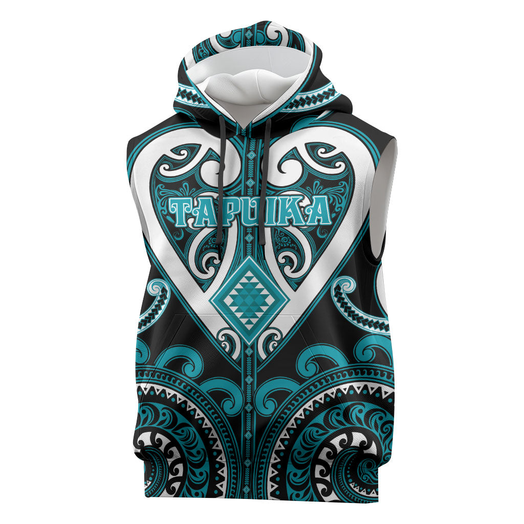 Custom Aotearoa Tapuika Sleeveless Hoodie Maori Tribal Pattern LT05 Teal - Polynesian Pride