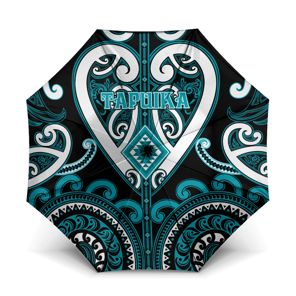 Aotearoa Tapuika Umbrella Maori Tribal Pattern LT05 One Size Folded 11.42 inch Opened Diameter 37.4 inch Teal - Polynesian Pride