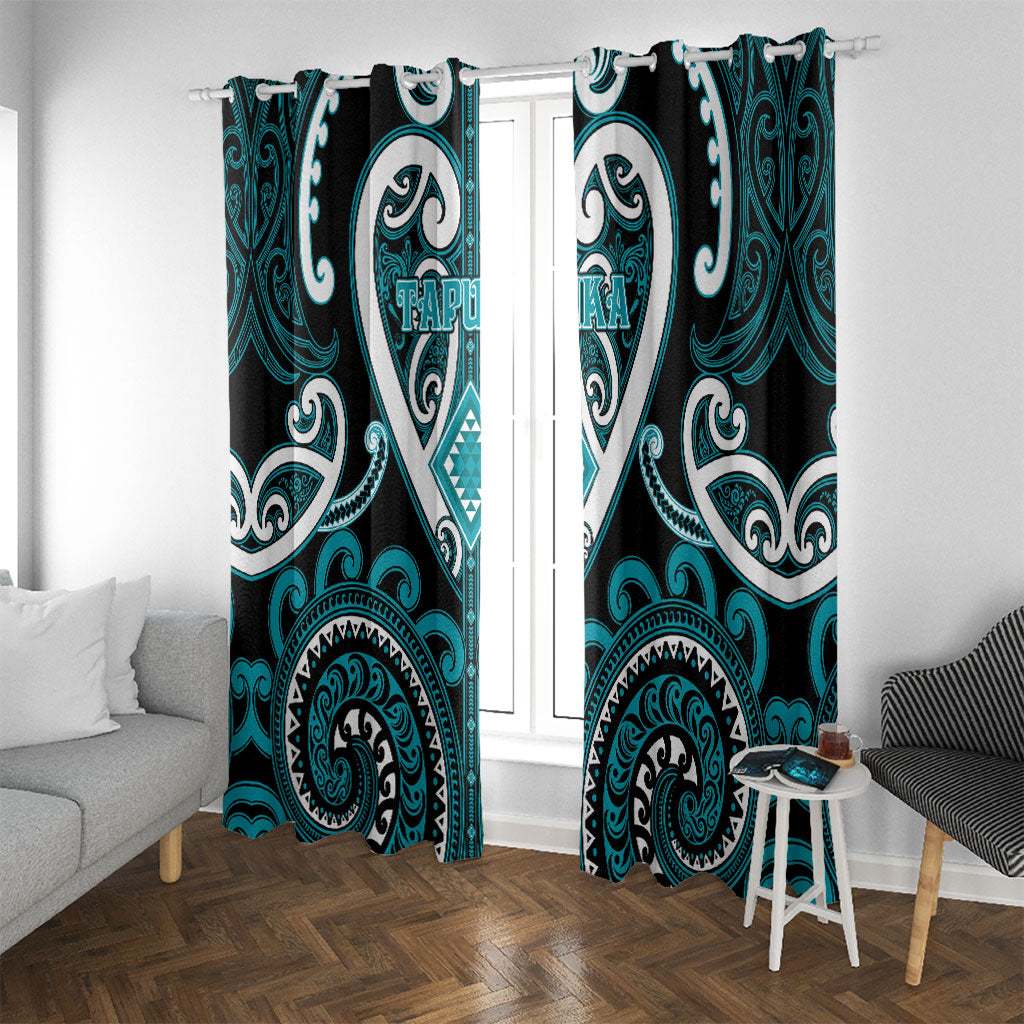 Aotearoa Tapuika Window Curtain Maori Tribal Pattern LT05 With Grommets Teal - Polynesian Pride