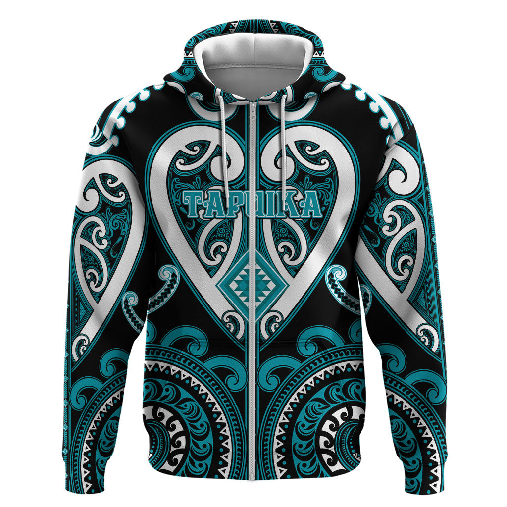 Custom Aotearoa Tapuika Zip Hoodie Maori Tribal Pattern LT05 Zip Hoodie Teal - Polynesian Pride