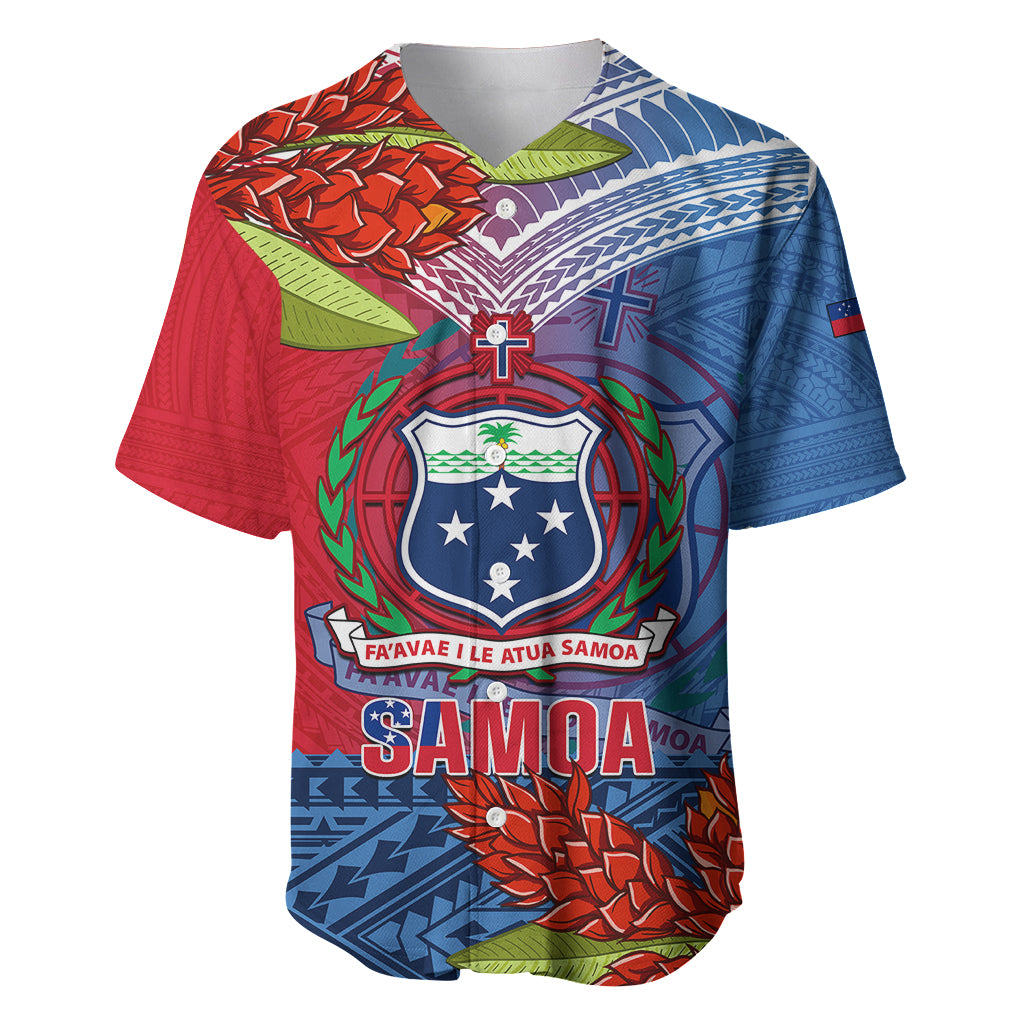 Personalized Samoa Baseball Jersey Teuila Torch Ginger Mix Polynesian Tribal LT05 Blue - Polynesian Pride