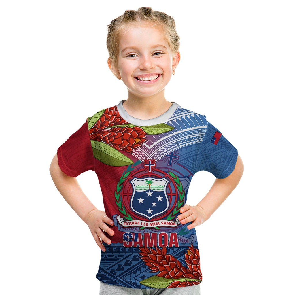 Personalized Samoa Kid T Shirt Teuila Torch Ginger Mix Polynesian Tribal LT05 Blue - Polynesian Pride