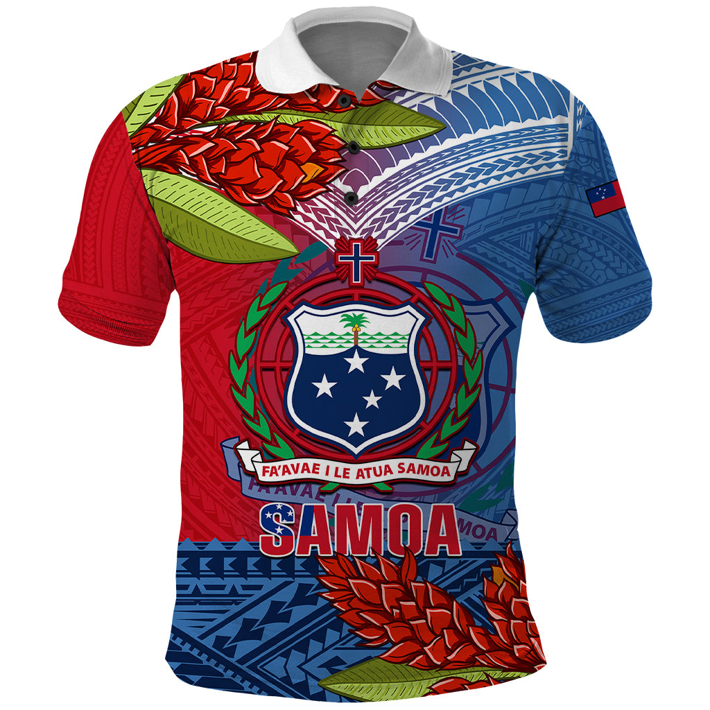 Personalized Samoa Polo Shirt Teuila Torch Ginger Mix Polynesian Tribal LT05 Blue - Polynesian Pride