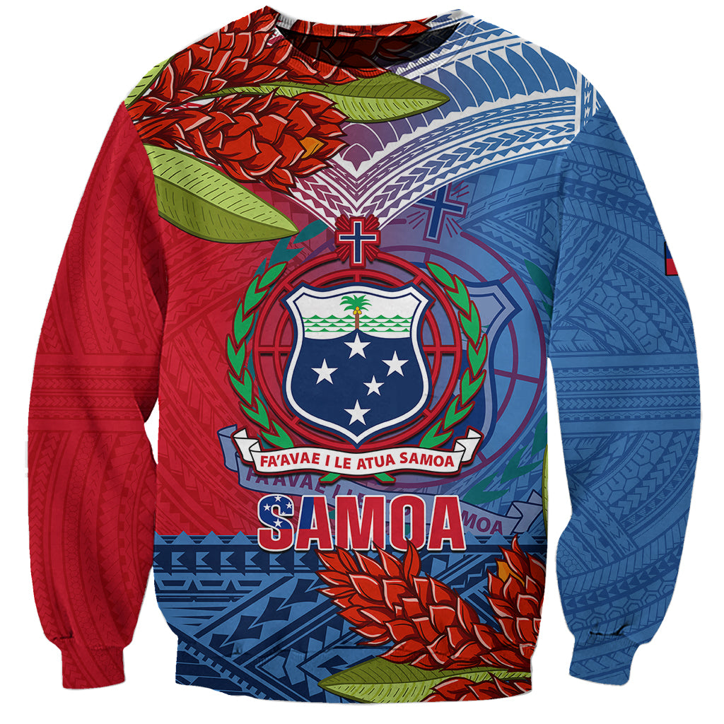 Personalized Samoa Sweatshirt Teuila Torch Ginger Mix Polynesian Tribal LT05 Unisex Blue - Polynesian Pride