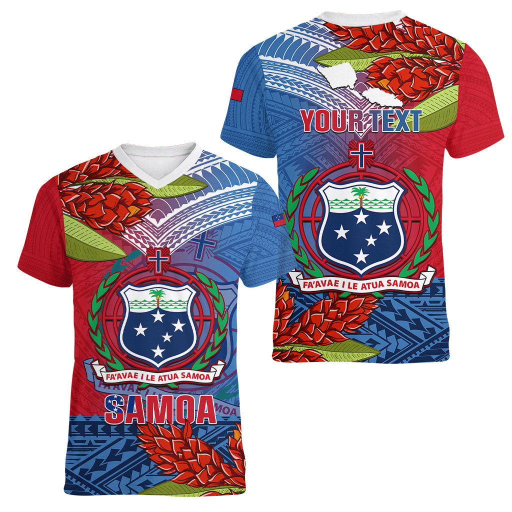 Personalized Samoa Women V Neck T Shirt Teuila Torch Ginger Mix Polynesian Tribal LT05 - Polynesian Pride