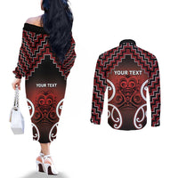 Personalised Aotearoa Mana Motuhake Couples Matching Off The Shoulder Long Sleeve Dress and Long Sleeve Button Shirt Poutama With Maori Pattern - Polynesian Pride