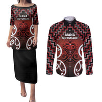Personalised Aotearoa Mana Motuhake Couples Matching Puletasi and Long Sleeve Button Shirt Poutama With Maori Pattern - Polynesian Pride