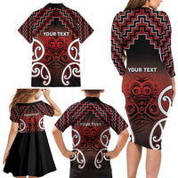 Personalised Aotearoa Mana Motuhake Family Matching Long Sleeve Bodycon Dress and Hawaiian Shirt Poutama With Maori Pattern - Polynesian Pride