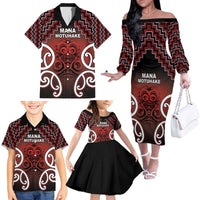 Personalised Aotearoa Mana Motuhake Family Matching Off The Shoulder Long Sleeve Dress and Hawaiian Shirt Poutama With Maori Pattern - Polynesian Pride