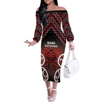Personalised Aotearoa Mana Motuhake Family Matching Off The Shoulder Long Sleeve Dress and Hawaiian Shirt Poutama With Maori Pattern - Polynesian Pride