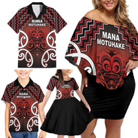 Personalised Aotearoa Mana Motuhake Family Matching Off Shoulder Short Dress and Hawaiian Shirt Poutama With Maori Pattern - Polynesian Pride