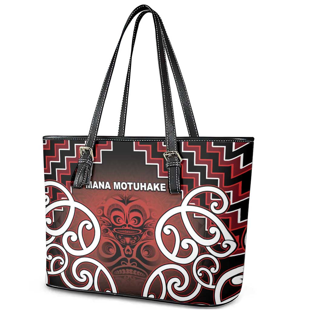 Aotearoa Mana Motuhake Leather Tote Bag Poutama With Maori Pattern - Polynesian Pride