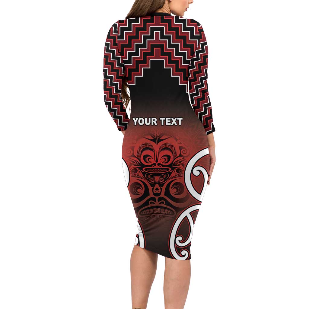 Personalised Aotearoa Mana Motuhake Long Sleeve Bodycon Dress Poutama With Maori Pattern - Polynesian Pride