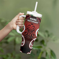Personalised Aotearoa Mana Motuhake Tumbler With Handle Poutama With Maori Pattern - Polynesian Pride
