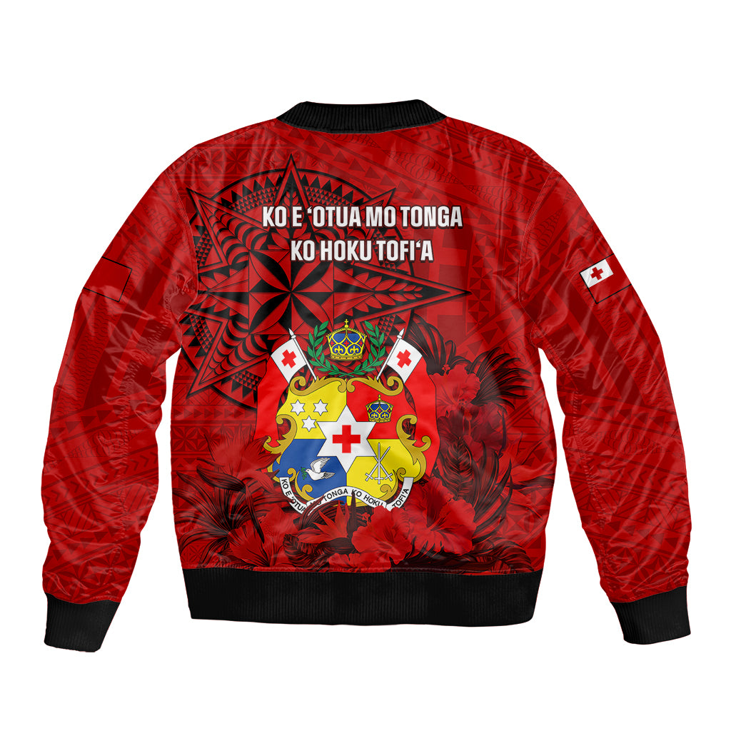 Tonga King Tupou I Day Bomber Jacket Tropical Flowers With Ngatu Pattern LT05 - Polynesian Pride