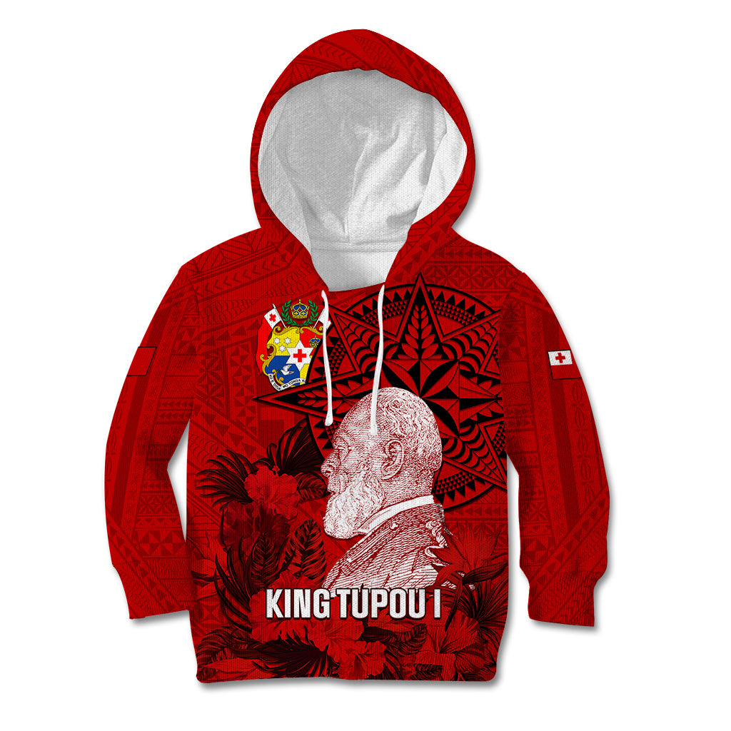 Tonga King Tupou I Day Kid Hoodie Tropical Flowers With Ngatu Pattern LT05 Hoodie Red - Polynesian Pride