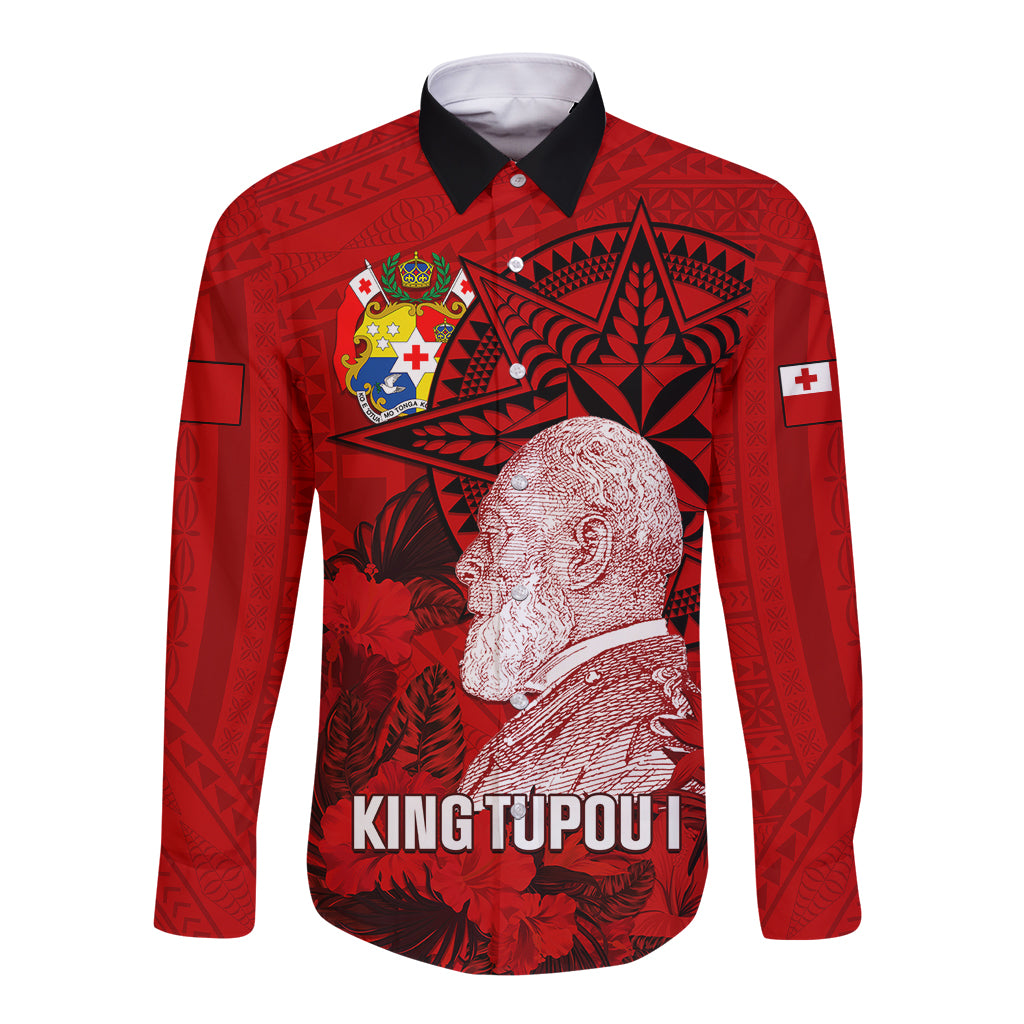 tonga-king-tupou-i-day-long-sleeve-button-shirt-tropical-flowers-with-ngatu-pattern