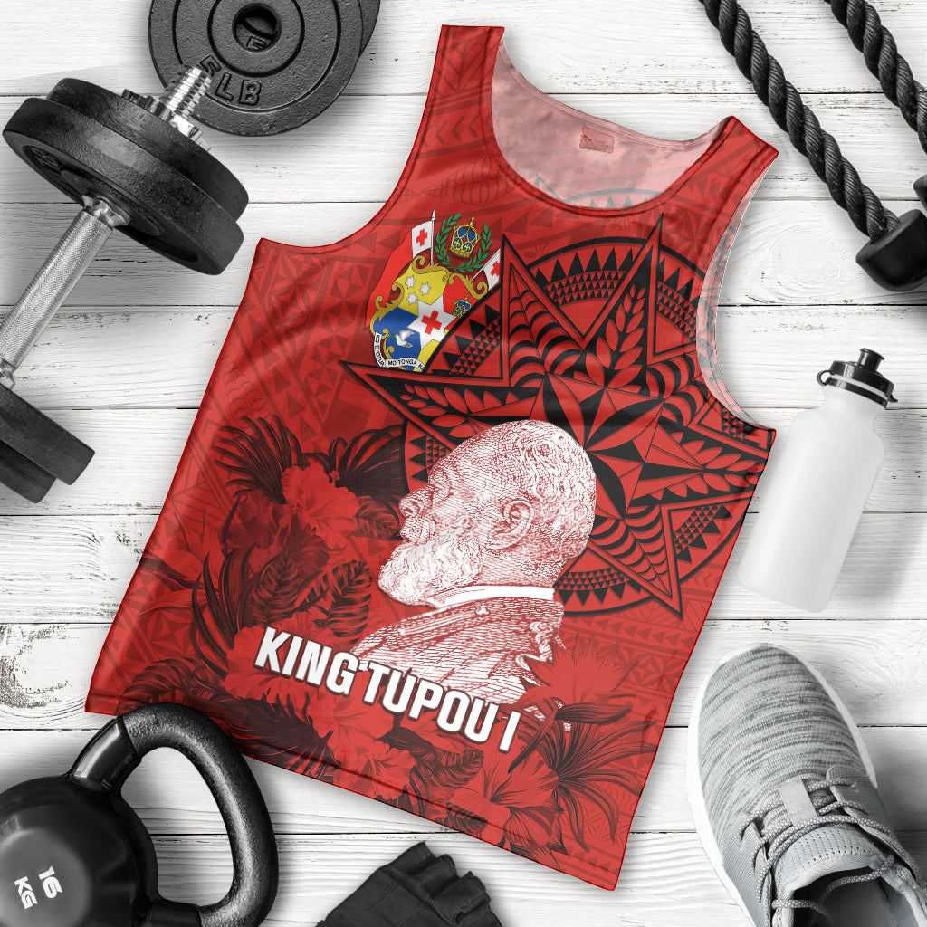 Tonga King Tupou I Day Men Tank Top Tropical Flowers With Ngatu Pattern LT05 Red - Polynesian Pride