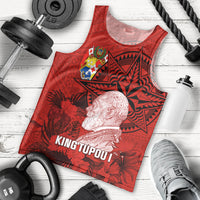 Tonga King Tupou I Day Men Tank Top Tropical Flowers With Ngatu Pattern LT05 Red - Polynesian Pride