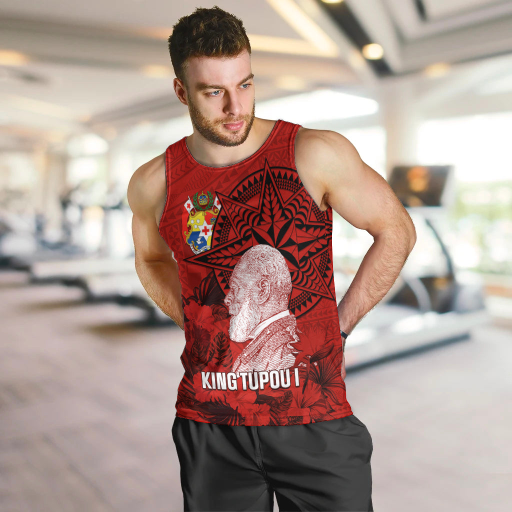 Tonga King Tupou I Day Men Tank Top Tropical Flowers With Ngatu Pattern LT05 - Polynesian Pride