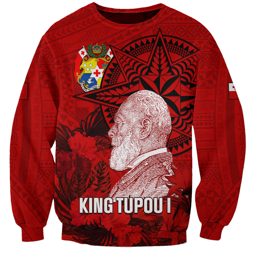Tonga King Tupou I Day Sweatshirt Tropical Flowers With Ngatu Pattern LT05 Unisex Red - Polynesian Pride