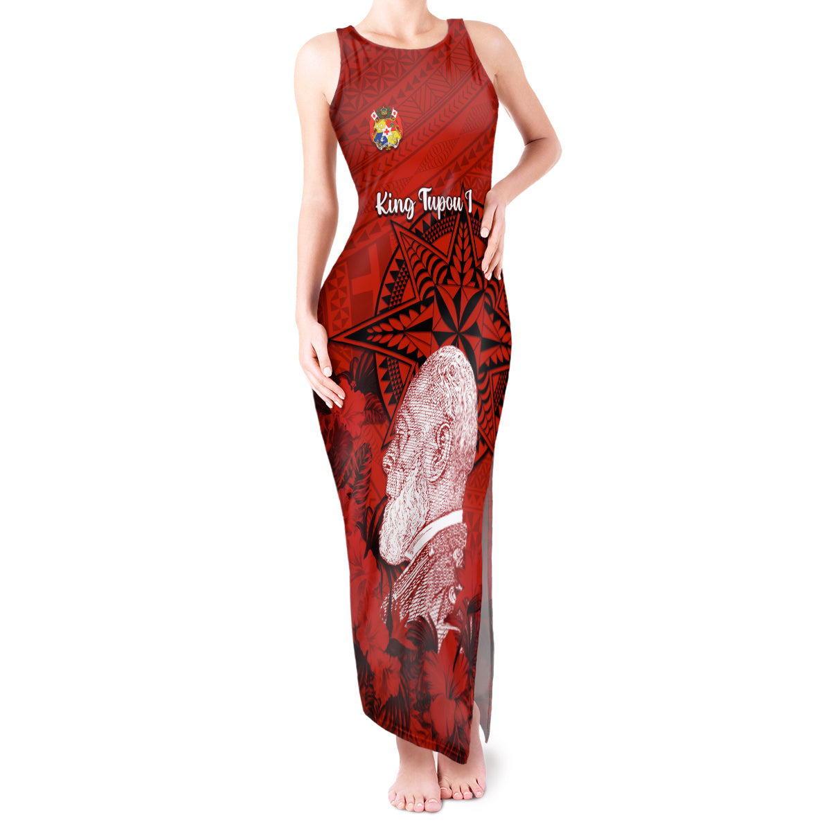 tonga-king-tupou-i-day-tank-maxi-dress-tropical-flowers-with-ngatu-pattern