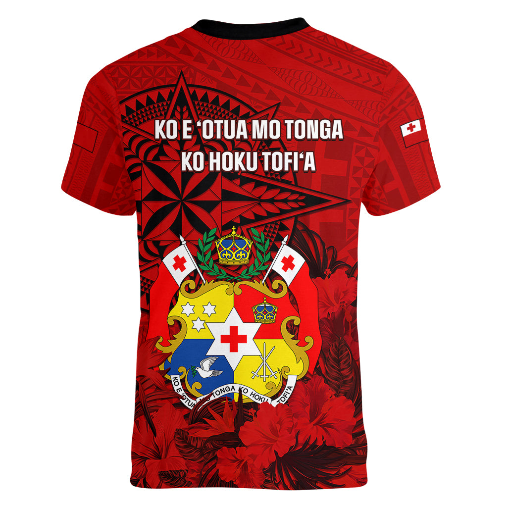 tonga-king-tupou-i-day-women-v-neck-t-shirt-tropical-flowers-with-ngatu-pattern
