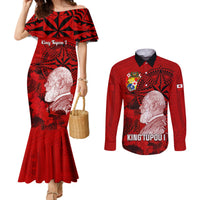 Personalized Tonga King Tupou I Day Couples Matching Mermaid Dress and Long Sleeve Button Shirts Tropical Flowers With Ngatu Pattern LT05 Red - Polynesian Pride