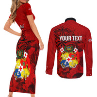 Personalized Tonga King Tupou I Day Couples Matching Short Sleeve Bodycon Dress and Long Sleeve Button Shirts Tropical Flowers With Ngatu Pattern LT05 - Polynesian Pride