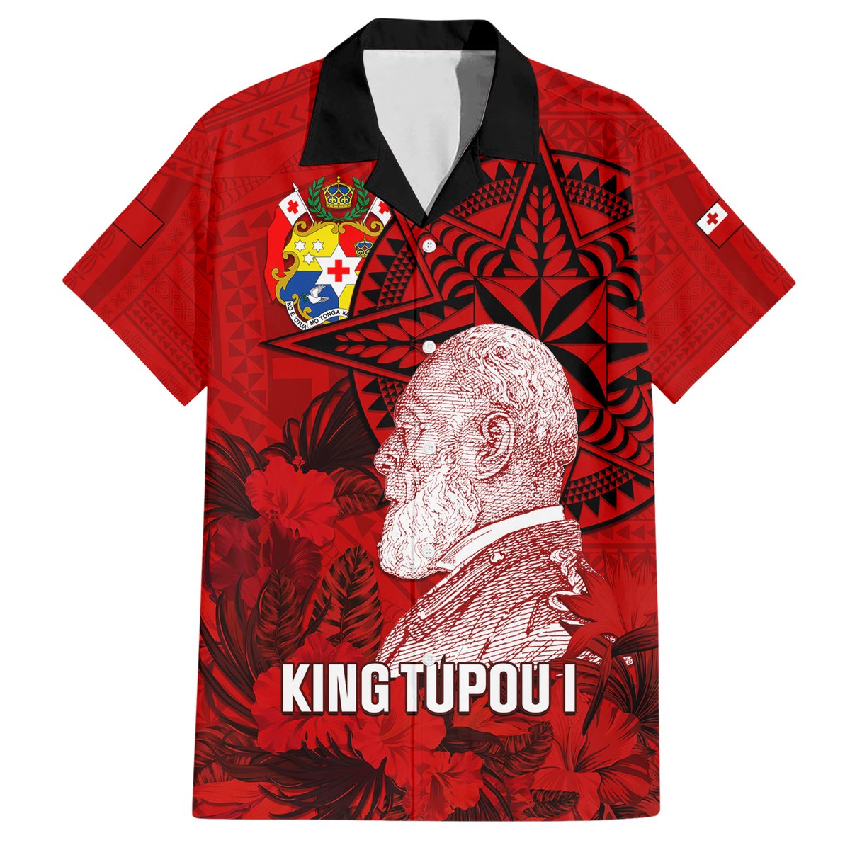 Personalized Tonga King Tupou I Day Hawaiian Shirt Tropical Flowers With Ngatu Pattern LT05 Red - Polynesian Pride