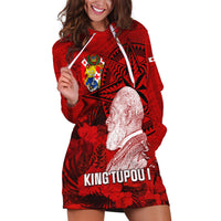 Personalized Tonga King Tupou I Day Hoodie Dress Tropical Flowers With Ngatu Pattern LT05 Red - Polynesian Pride