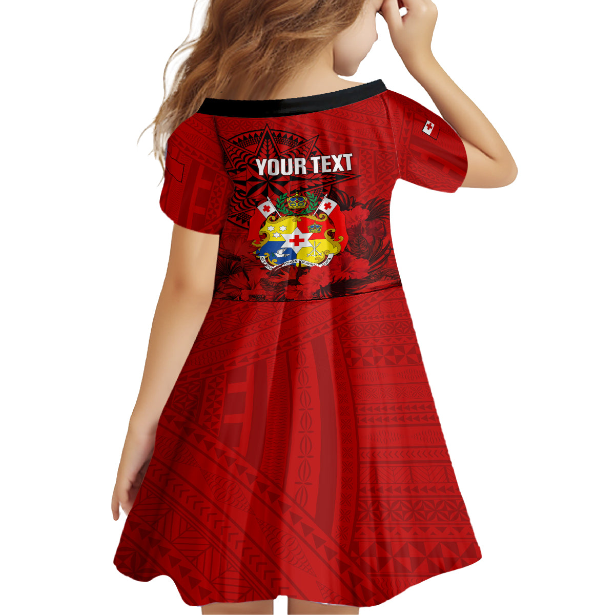 Personalized Tonga King Tupou I Day Kid Short Sleeve Dress Tropical Flowers With Ngatu Pattern LT05 - Polynesian Pride