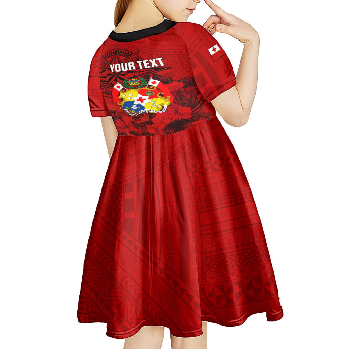 Personalized Tonga King Tupou I Day Kid Short Sleeve Dress Tropical Flowers With Ngatu Pattern LT05 - Polynesian Pride