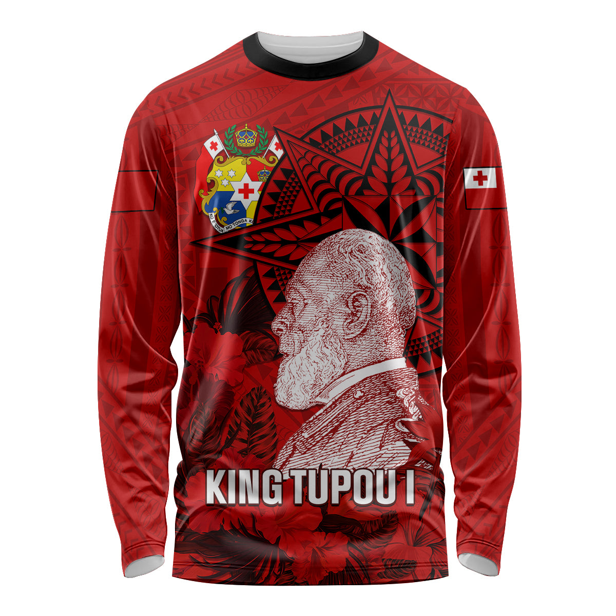 Personalized Tonga King Tupou I Day Long Sleeve Shirt Tropical Flowers With Ngatu Pattern LT05 Unisex Red - Polynesian Pride