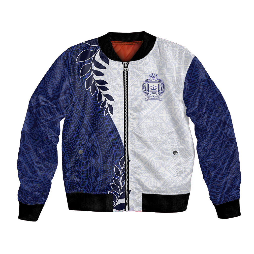 Custom Fiji Queen Victoria School Bomber Jacket 120 Years Anniversary LT05 Unisex White - Polynesian Pride