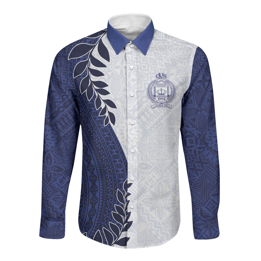 Custom Fiji Queen Victoria School Long Sleeve Button Shirt 120 Years Anniversary LT05 Unisex White - Polynesian Pride