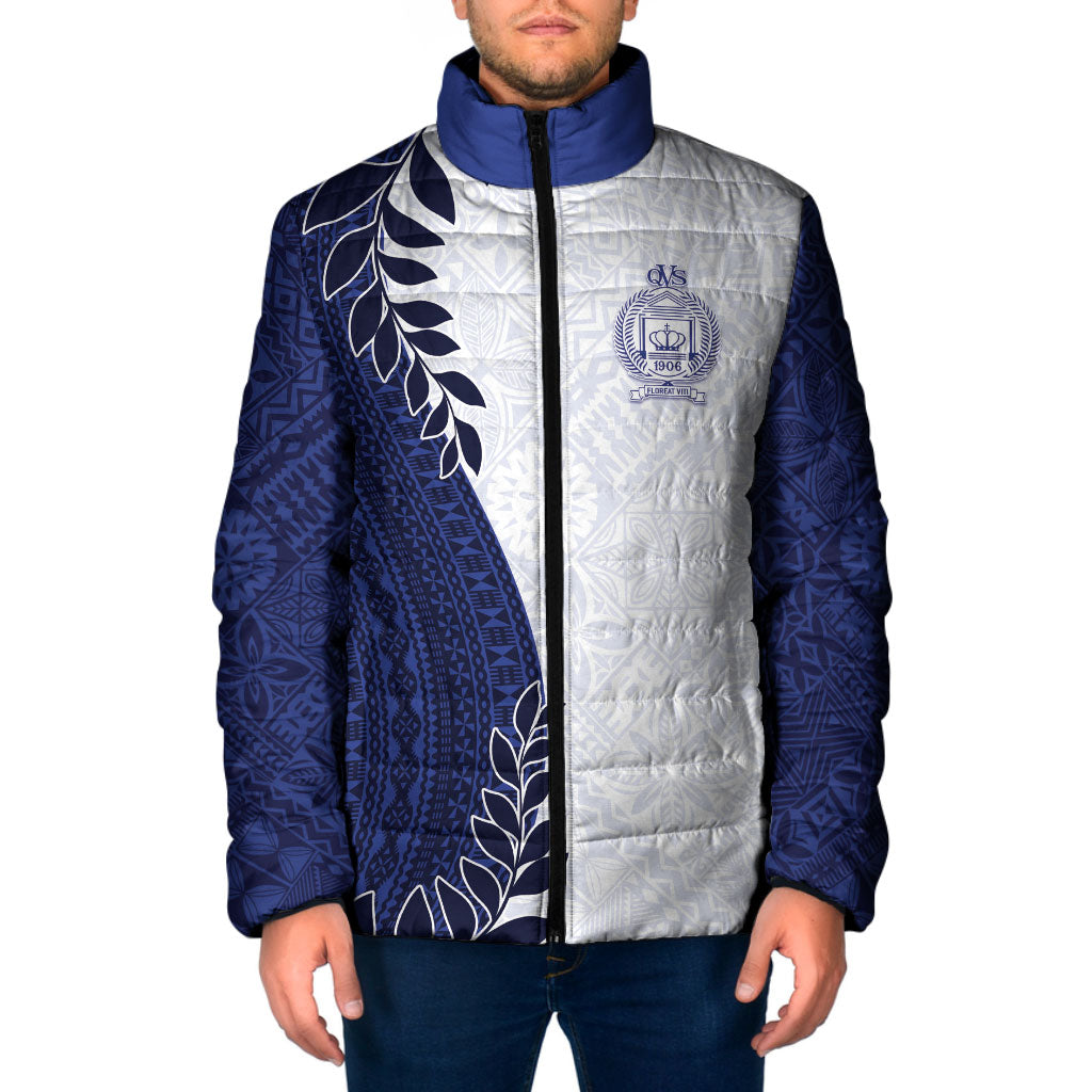 Custom Fiji Queen Victoria School Padded Jacket 120 Years Anniversary LT05 Men White - Polynesian Pride