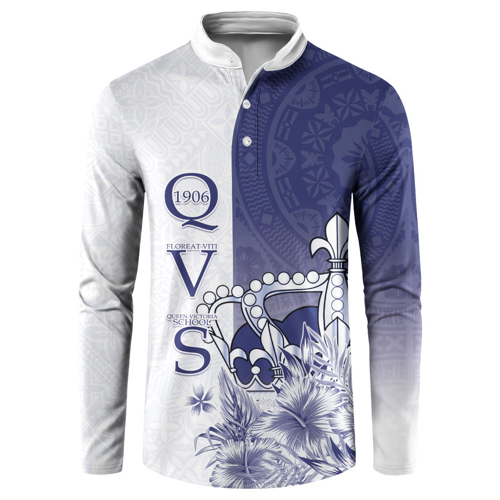 Personalised Fiji Queen Victoria School 1906 Button Sweatshirt Floreat Viti LT05 Navy - Polynesian Pride