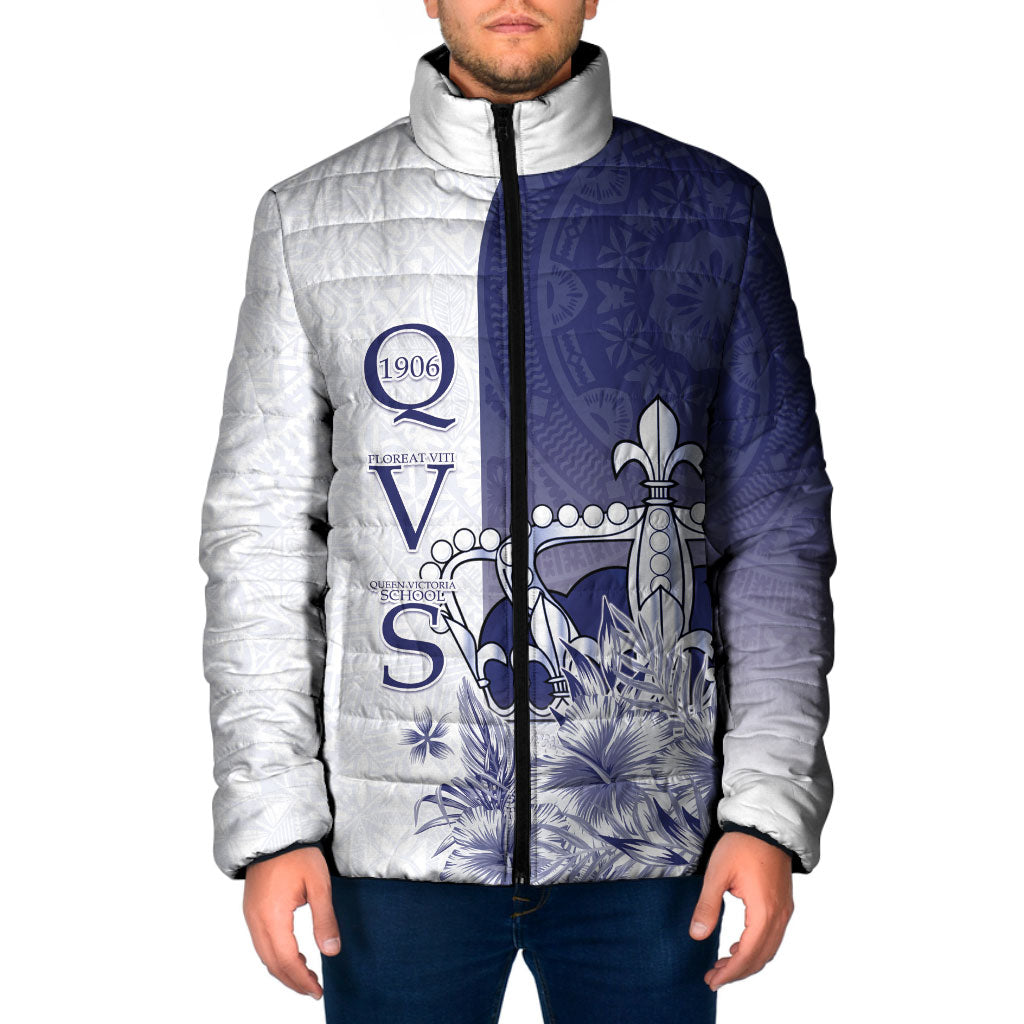 Personalised Fiji Queen Victoria School 1906 Padded Jacket Floreat Viti LT05 Men Navy - Polynesian Pride