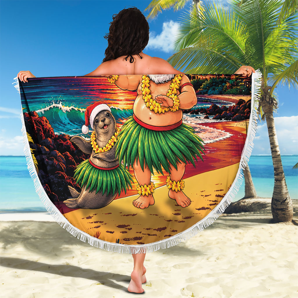 Hawaii Volcano Christmas Beach Blanket Hula Santa And Monk Seal LT05 - Polynesian Pride