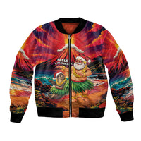 Hawaii Volcano Christmas Bomber Jacket Hula Santa And Monk Seal LT05 Unisex Multicolor - Polynesian Pride