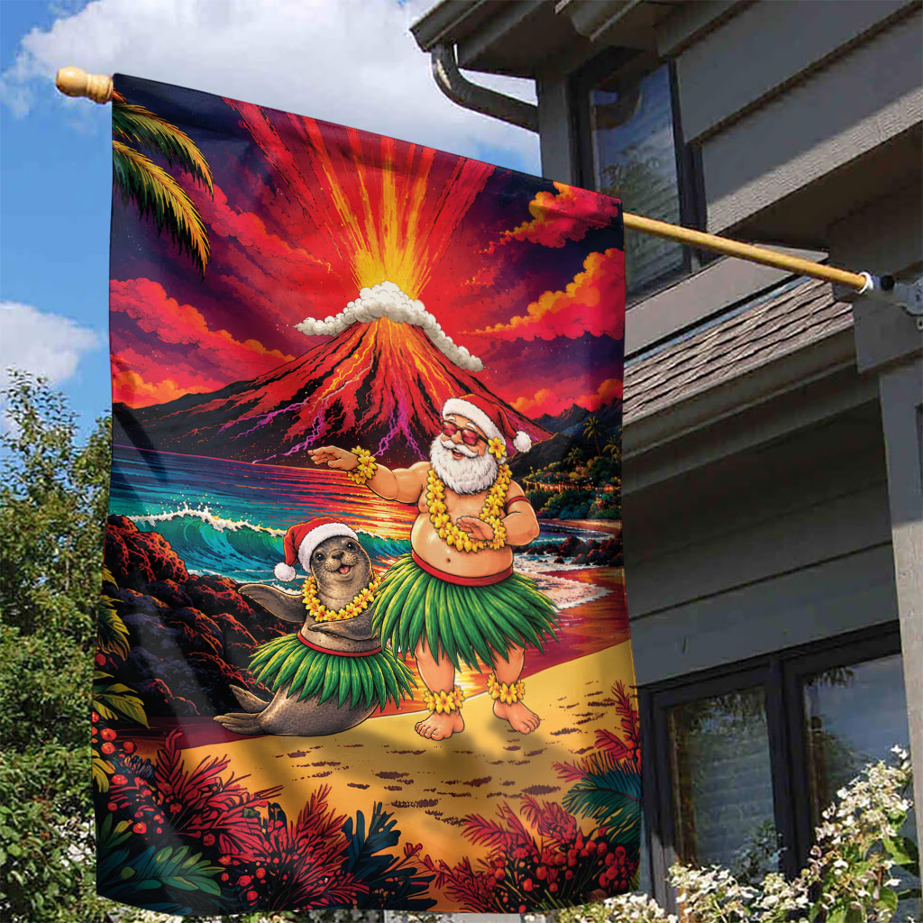 Hawaii Volcano Christmas Garden Flag Hula Santa And Monk Seal LT05 - Polynesian Pride