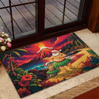 Hawaii Volcano Christmas Rubber Doormat Hula Santa And Monk Seal LT05 - Polynesian Pride