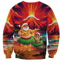 Hawaii Volcano Christmas Sweatshirt Hula Santa And Monk Seal LT05 - Polynesian Pride