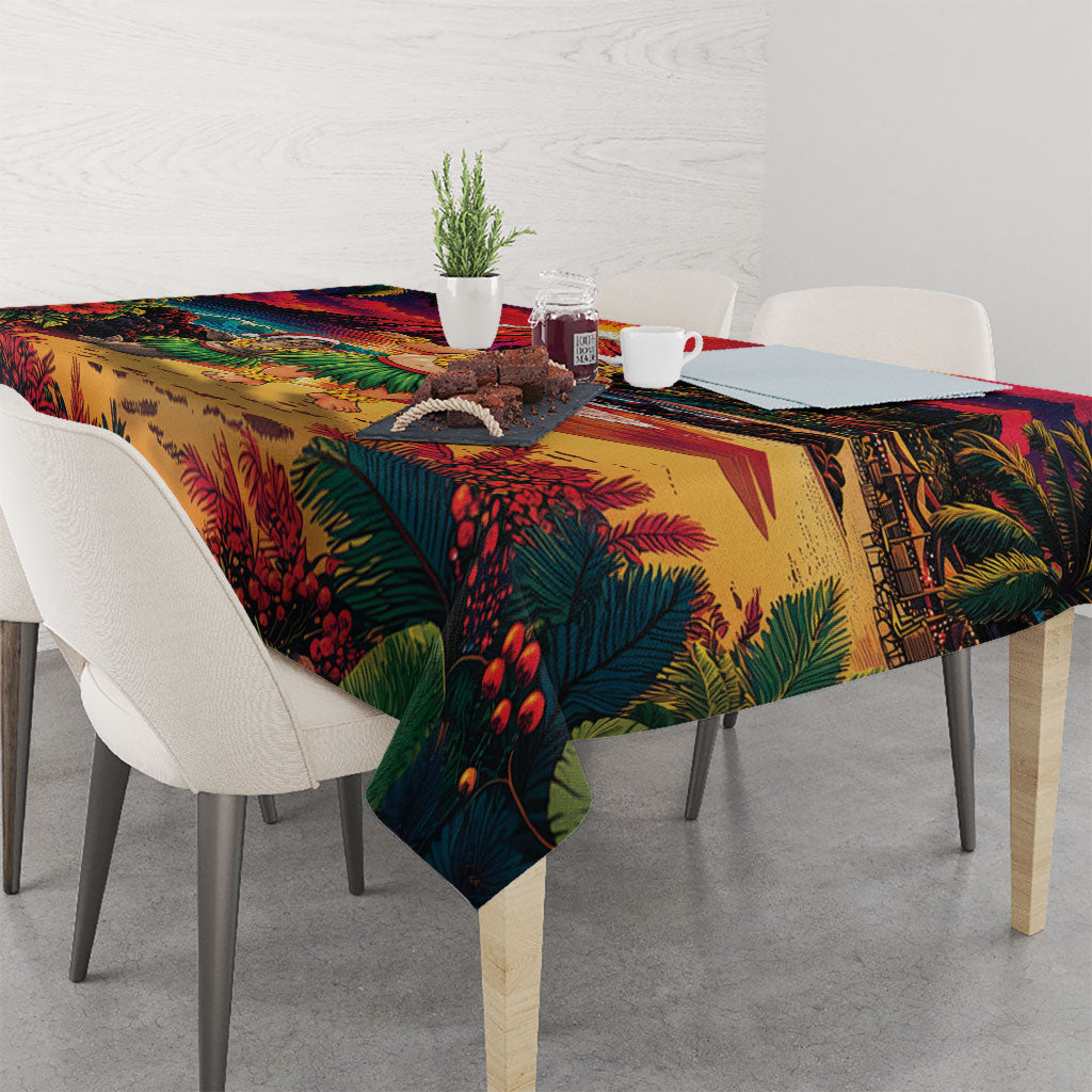 Hawaii Volcano Christmas Tablecloth Hula Santa And Monk Seal LT05 - Polynesian Pride